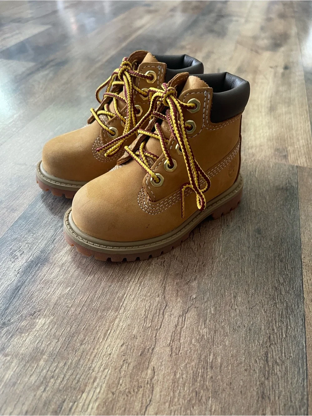 Timberland Kids Tan Lace-Up Work Boots with Dark Brown Collar